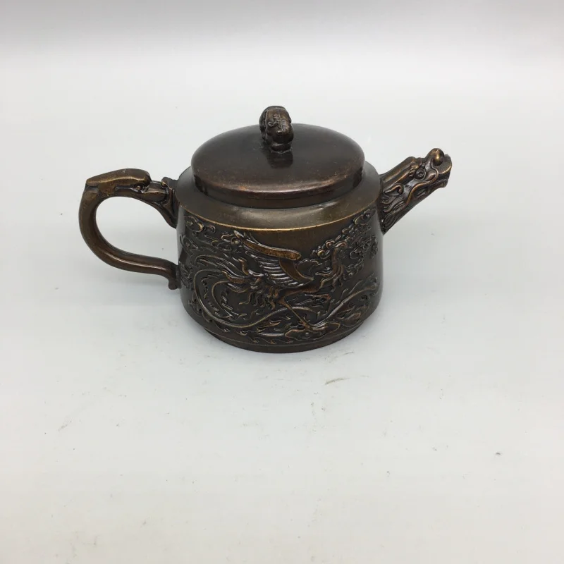 

Brass Dragon and Phoenix , Tea , Copper Landscape Teapot Ornament, Full Set of High-End Office Decorative Pieces