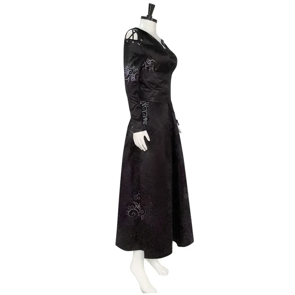 Bellatrix Fantasia Cosplay Feminina, Vestido Longo Preto, Fato Halloween, Roupa de Festa, Representação Disfarçada, Carnaval, Filme, Adulto