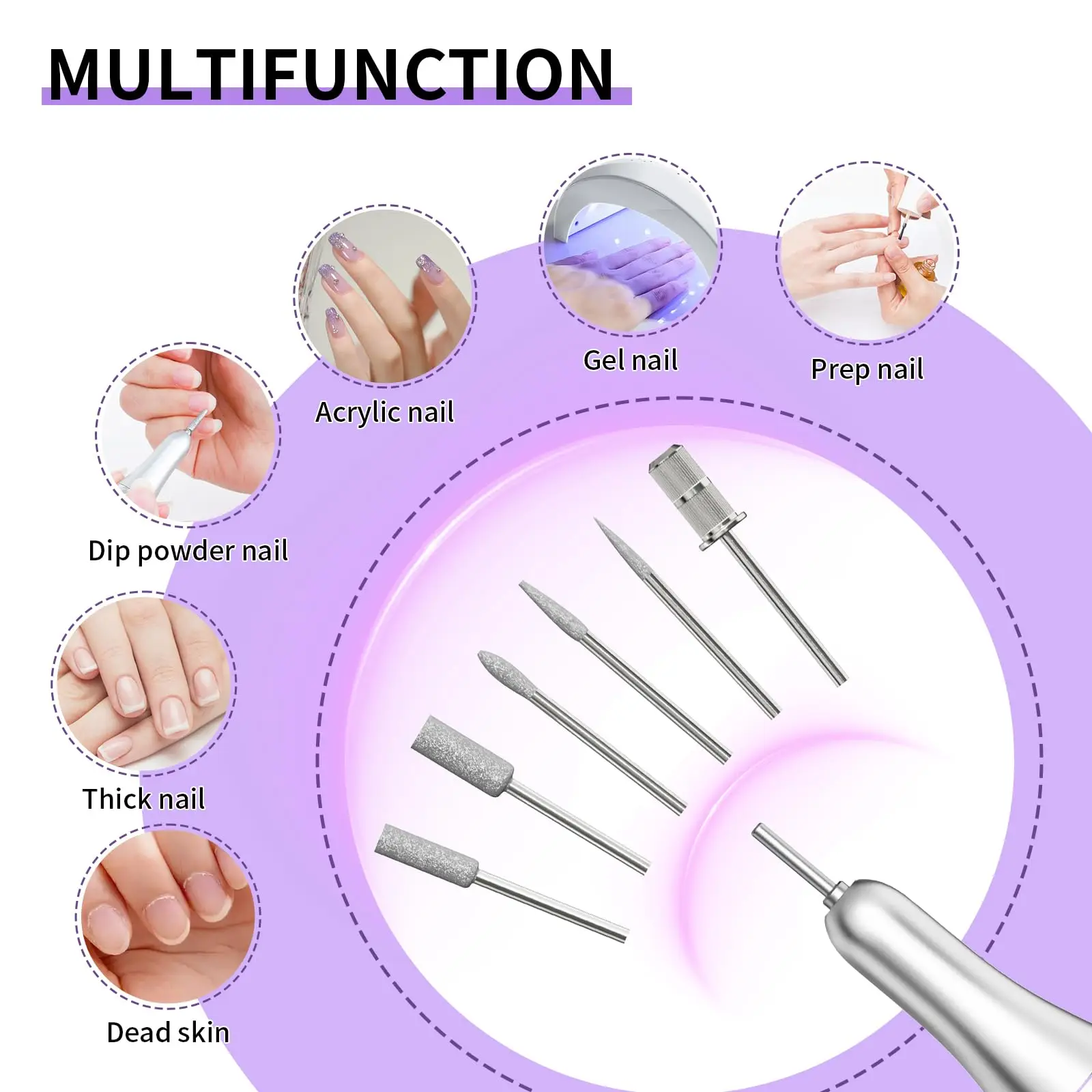 المحمولة القابلة لإعادة الشحن سطح المكتب إزالة وتلميع الأظافر الكل في واحد طلاء الأظافر مقبض قابل للتعديل مسمار الحفر عالية السرعة مسمار Pol #5