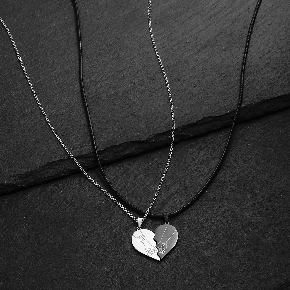 Stainless Steel Heart Puzzle Pendant Couple Necklace Pendants Necklaces for Lovers Valentine\'s Day Jewelry Christmas Couple Gift