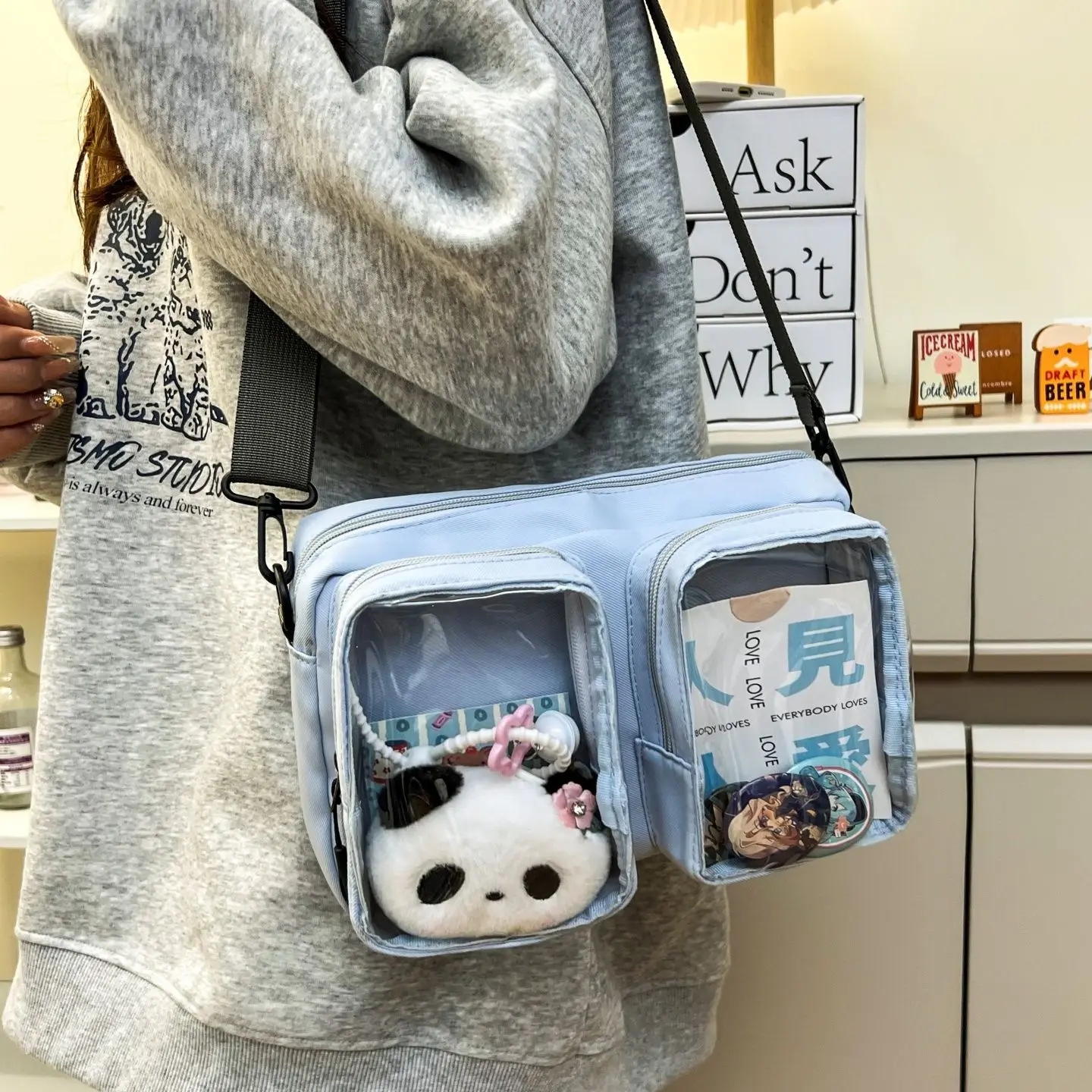

HAEX Casual Women Ita Bags 2025 Daily Nylon Small Capacity Doll Show Crossbody Shoulder Bag DIY Anime Badge Harajuku Bolso Mujer