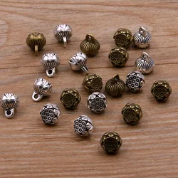 20PCS 8*9mm Metal Alloy 2 Color 3D Lotus Flower Charms Plant Pendants For DIY Necklace Bracelet Jewelry Making Findings