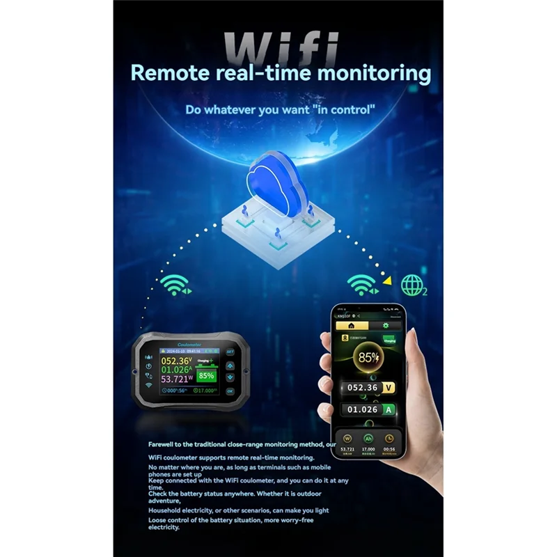 

P4-Wifi Кулоновый измеритель RV Монитор батареи Индикатор емкости батареи Тестер Мощность Вольт-амперметр для всех батарей C