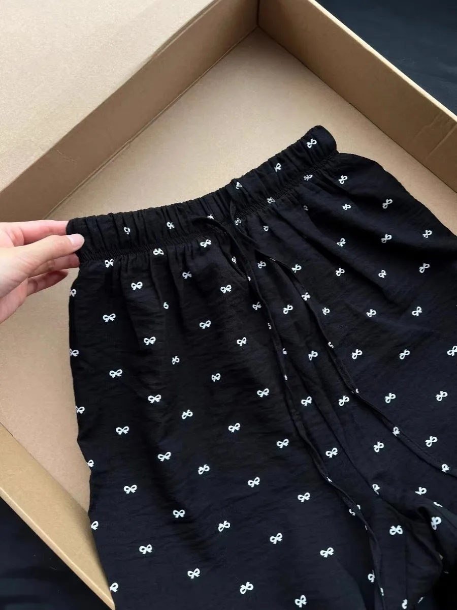 

Adorable Knot Sp Pants Women's Soft Skin-friendly Casual Loose Cartoon Long Pants Home Wear Youth Summer Thin Co...