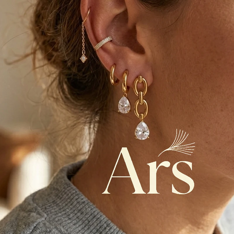 Ars Dainty Wassertropfen Zirkon Hängeohrringe Edelstahl Tropfenohrringe 18k Vergoldete Gliederkette Ohrstecker für Damen