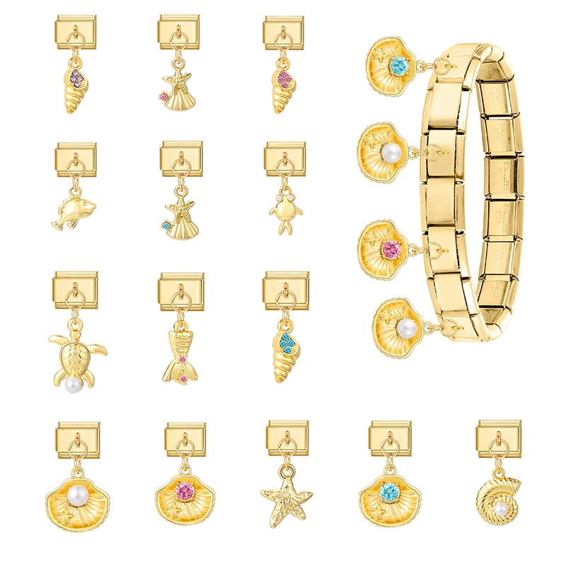 الزركون الذهب اللون البومة الكرز القلب نجم البحر قلادة الإيطالية سحر رابط صالح 9 مللي متر سوار الفولاذ المقاوم للصدأ النساء DIY بها بنفسك صنع #1