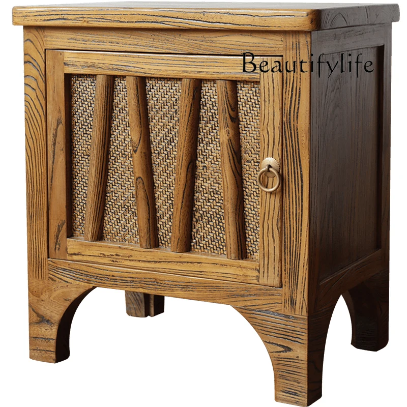 Old elm solid wood bedside table mat storage cabinet modern simple corner bedroom storage cabinet