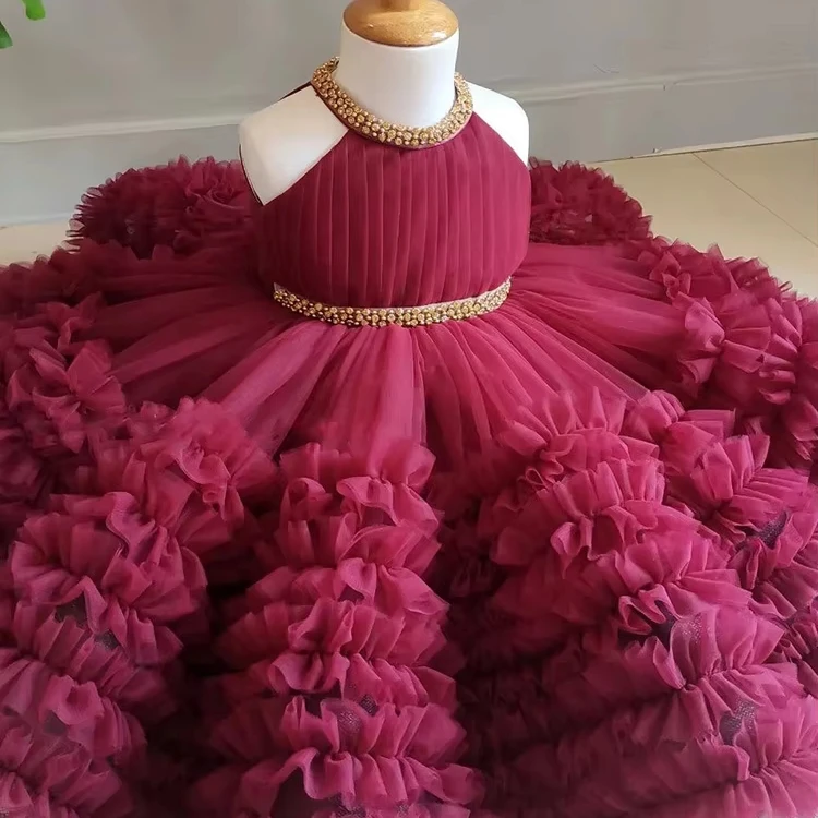 Princess Elegant Cake Dresses Summer Newest Kids Graduation Party Formal Puffy Dress Children Prom Gown