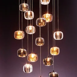 Modern Art Crystal LED Chandelier For Staircase Living Room Long Cristal Ball Hanging Lamps Indoor Kitchen Island Light Fixtures