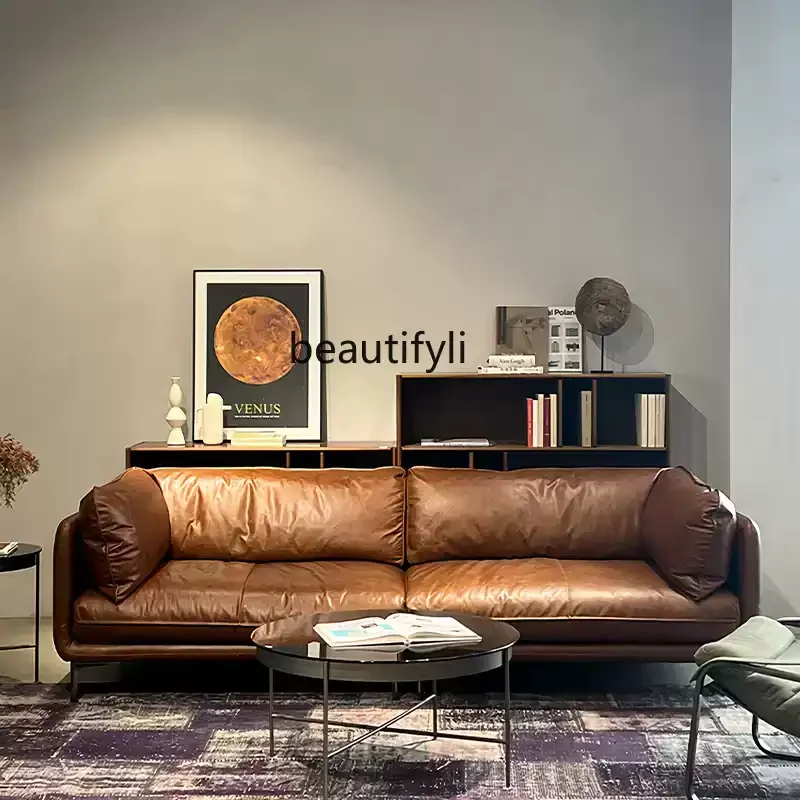 

Retro oil wax cowhide Italian simple embrace, sofa modern high-end light luxury split sofa