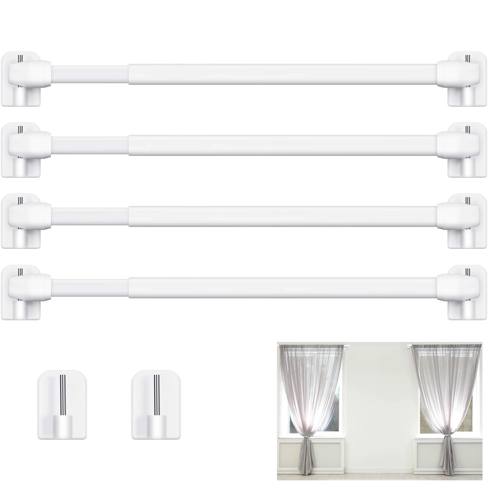 4Pcs Adjustable Curtain Rod Bathroom Bar Shower Extendable Telescopic Poles Without Drilling Hanger Rods for Kitchen Home Hotel