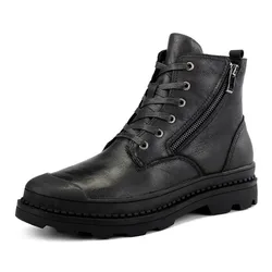 Men Ankle Genuine Leather Boots With Zipper Winter Plush Warm Work Shoes Without Steel Cap Big Size 47 48 Botas Hombre Cuero