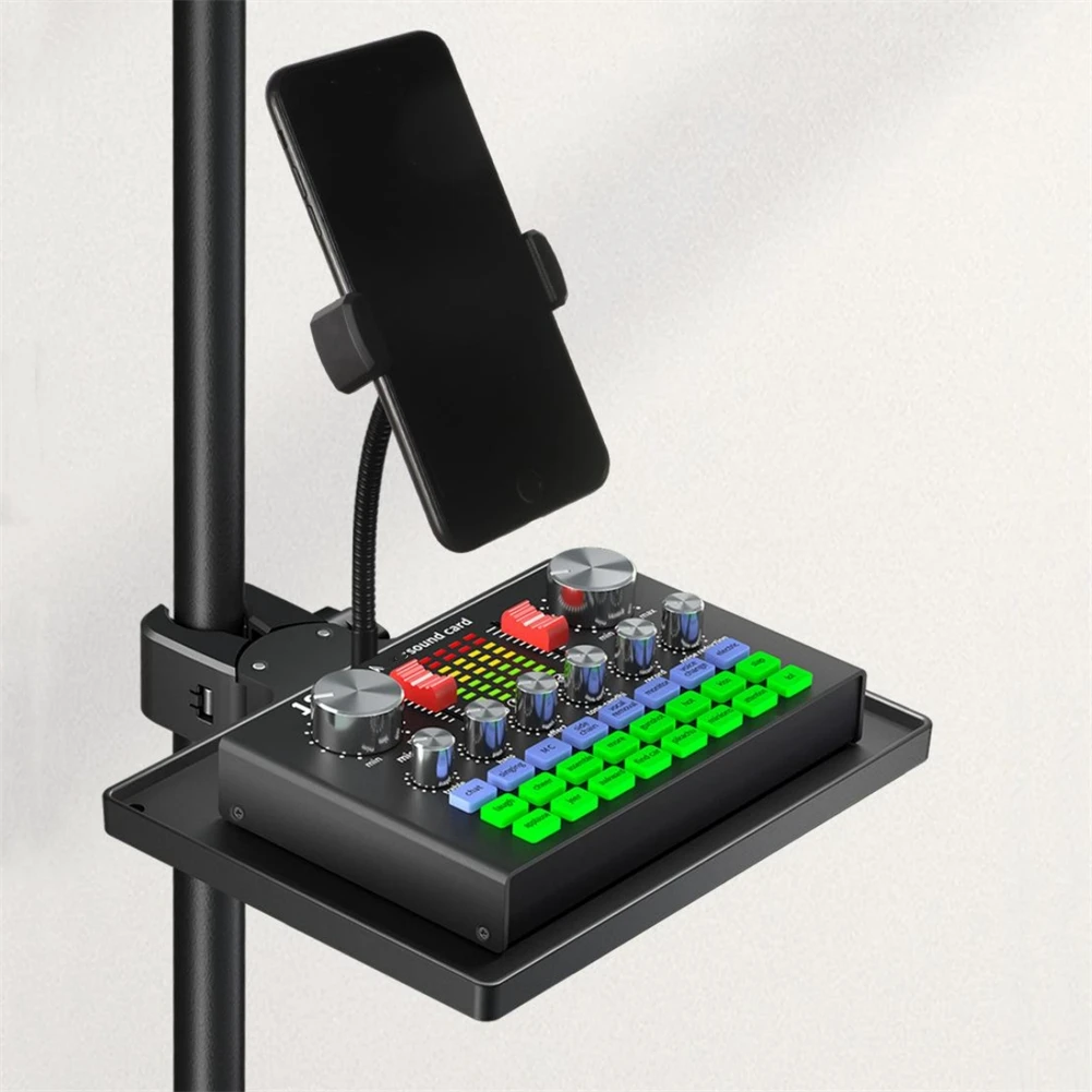 Sound Card Tray With Mobile Ph Clip For Microph Stand Live Tripod Bracket