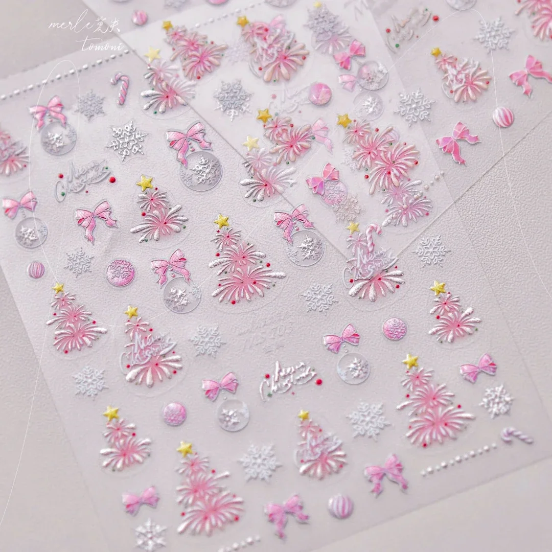 Cute Christmas Tree Bowknot Rhinestone Star Santa Claus Crystal Ball Snowflakes Snowman Bear Elk Nail Art Sticker Manicure Decal