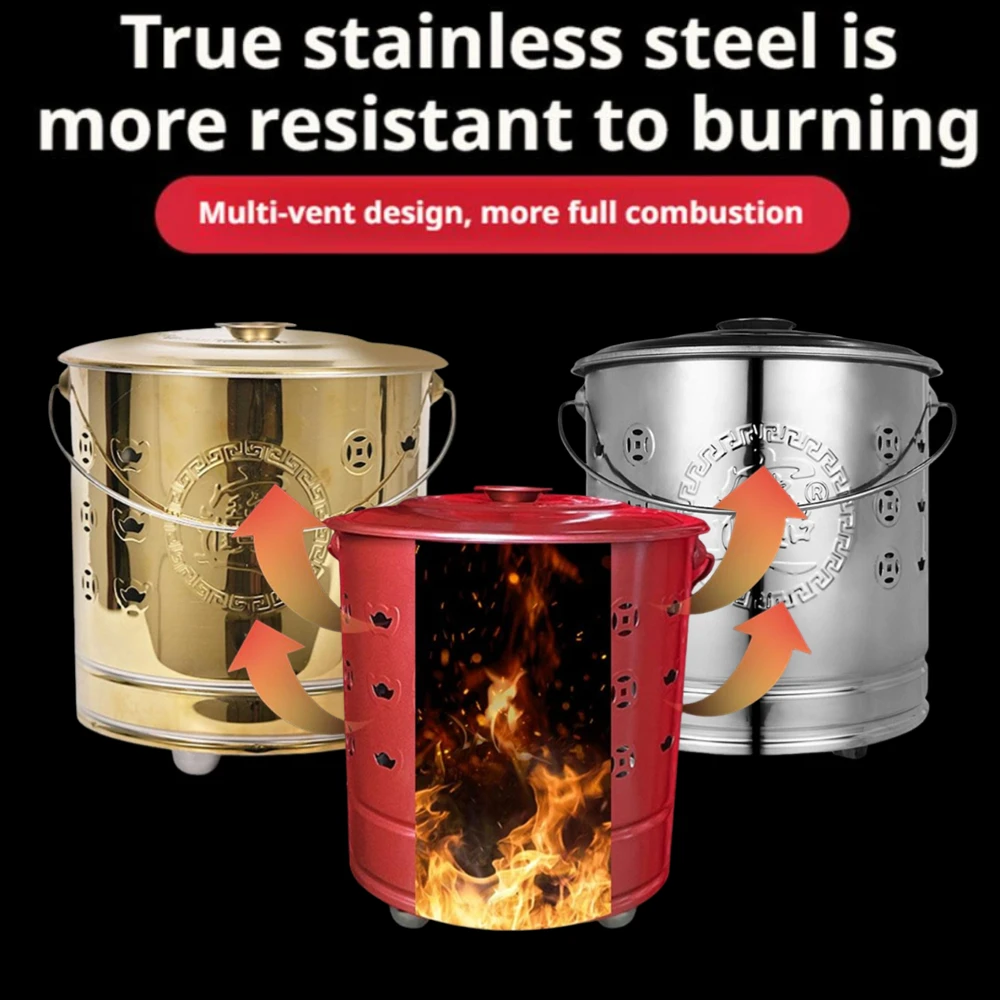 Burning Bucket Hollow Metal Fireplace Bucket Traditional Paper Money Burn Barrel Treasure Bowl for Home Yard Garden Outside