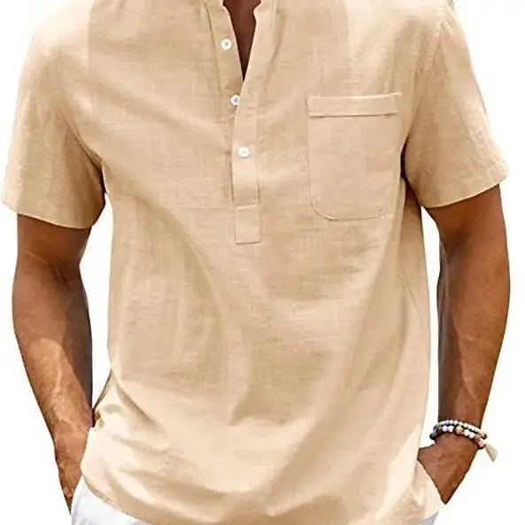 

Men's plus Size Stand up Collar Short Sleeve Shirt Breathable Wear Resistant Linen Casual Shirt for Daily Wear Summer Thin