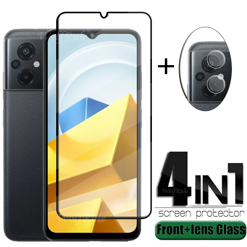 4-in-1 For Xiaomi Poco M5 Glass For Poco M5 Tempered Glass Film 9H HD Full Cover Glue Screen Protector For Poco M4 M5 Lens Glass