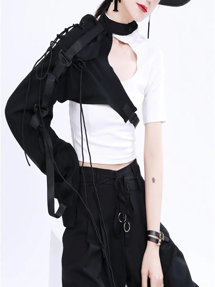 

Women One-sided Long-sleeved Accessories Irregular Personality Blouse New Lapel Shirt Fashion Spring Summer 2022