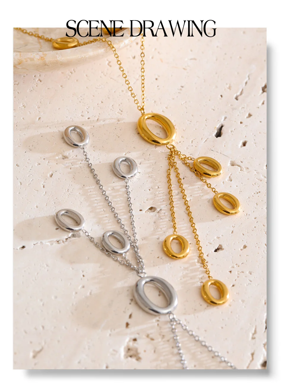 Yhpup Edelstahl Runde Hohl Quaste Anhänger Tropfen Halskette Neuheiten 16K PVD Überzogene Mode Charme Schmuck für Frauen – Detail 4