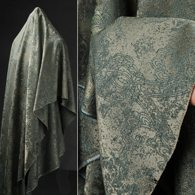 Imagem -01 - Tecido Jacquard Bordado para Costura Faça Você Mesmo Retro Verde Meia Saia Jaqueta Roupas Pano de Designer Material Poliéster por Metros tecido jacquard bordado para costura faca voce mesmo retro verde meia saia jaqueta roupas pano de designer material poliester por metros 01