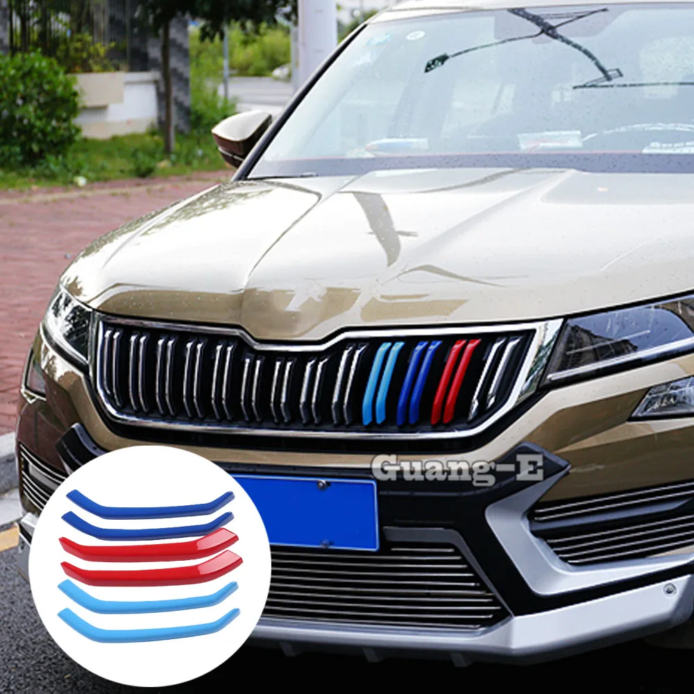

Car ABS Chrome Trim Front Upper Grid Grill Grille Eyebrow Stick Frame Lamp 6pcs For Skoda Kodiaq 2017 2018 2019 2020 2021 2022
