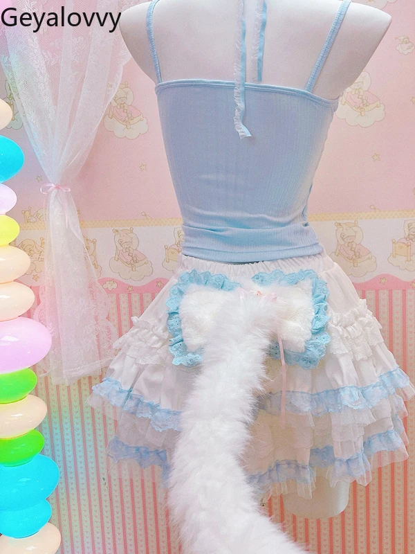 Minigonne tutù sottili a vita alta estive dal design originale fatto a mano Spice Girl Pure Desire Wind Sweet Cake in pizzo