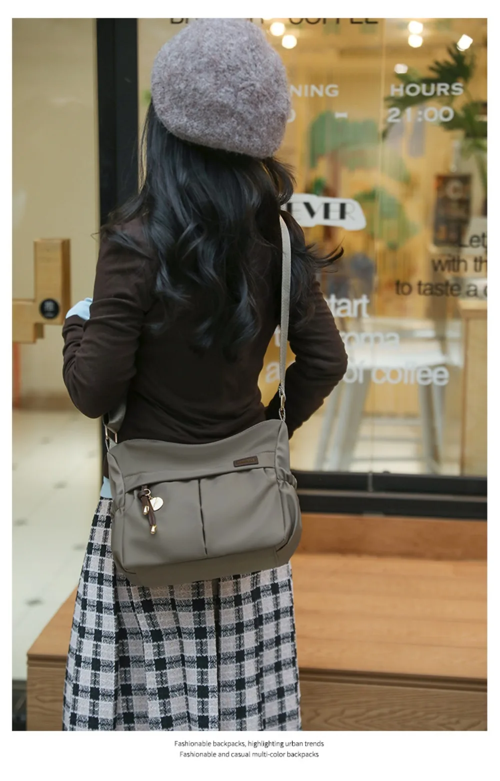 Lässige Nylon-Umhängetasche, leichte, einfarbige Umhängetasche, große Kapazität, Einzelschultertasche für Damen – Detail 7