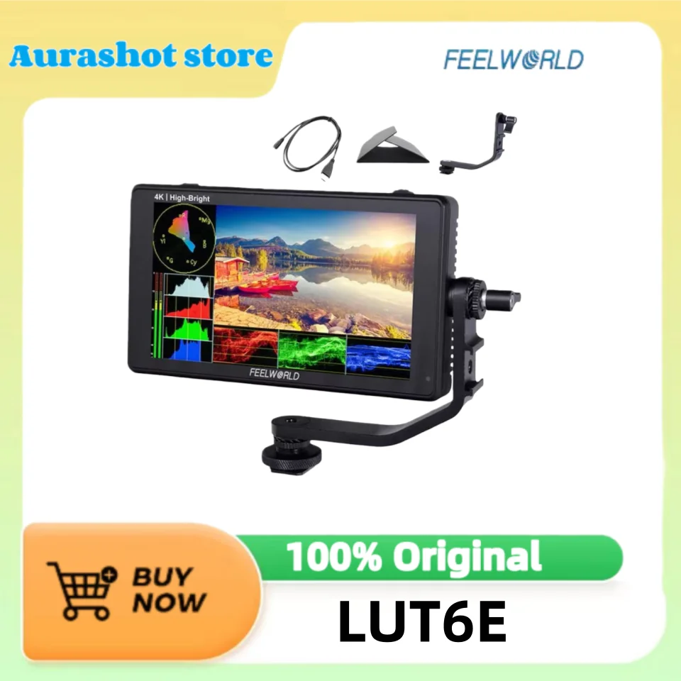 FEELWORLD LUT6E Touch Screen DSLR Camera Field Monitor, 6" 1600 nits, 3D LUT, Full HD1920x1080IPS for Gimbal Rig, Youtube