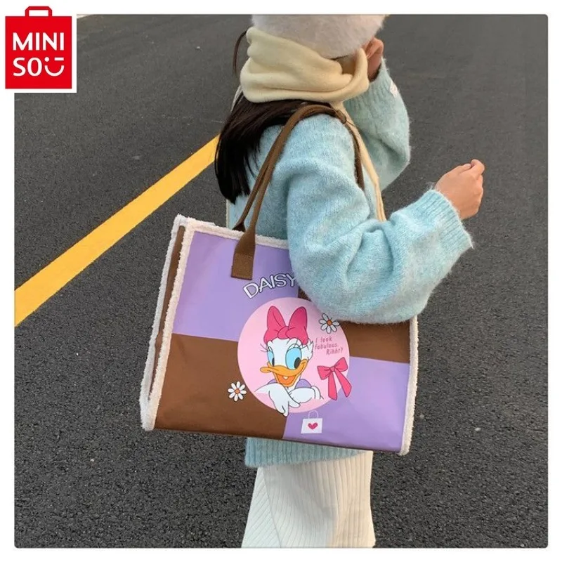 

MINISO Disney Canvas Large Capacity Cartoon Daisy Mickey Handbag Shopping Bag Student Fashion Shoulder Bag