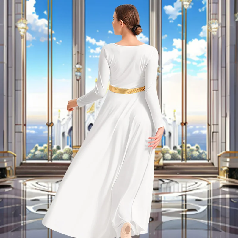 Женское свободное платье с длинными рукавами в полный рост, платье для современного танца для взрослых, костюм для поклонения, литургический металлический костюм, танцевальное платье