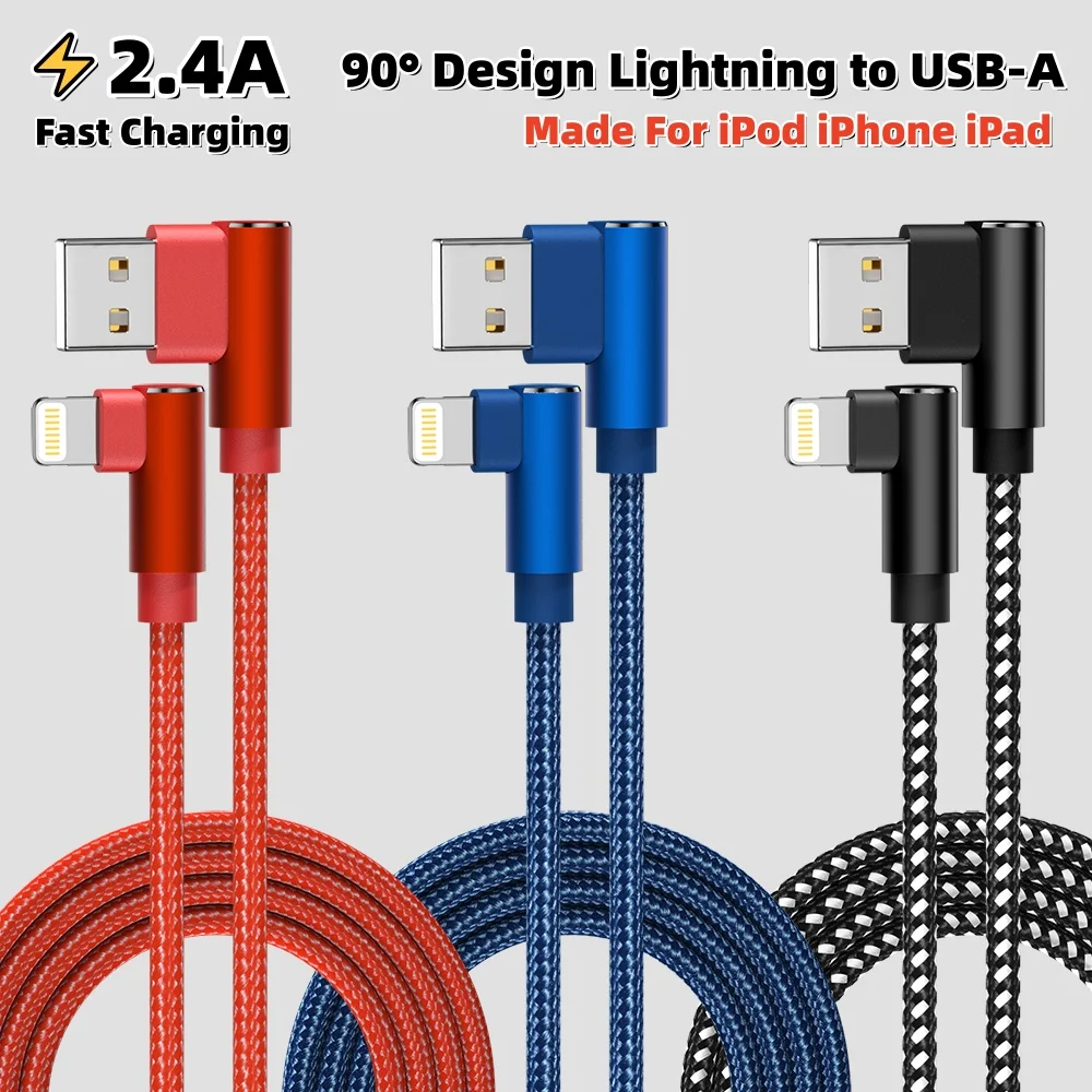 ANSEIP USB To Lightning Fast Charging Cable MFI certified for iPhone 14 13 12 11 XS Max XR 90 Degree Braided USB Charging Cable