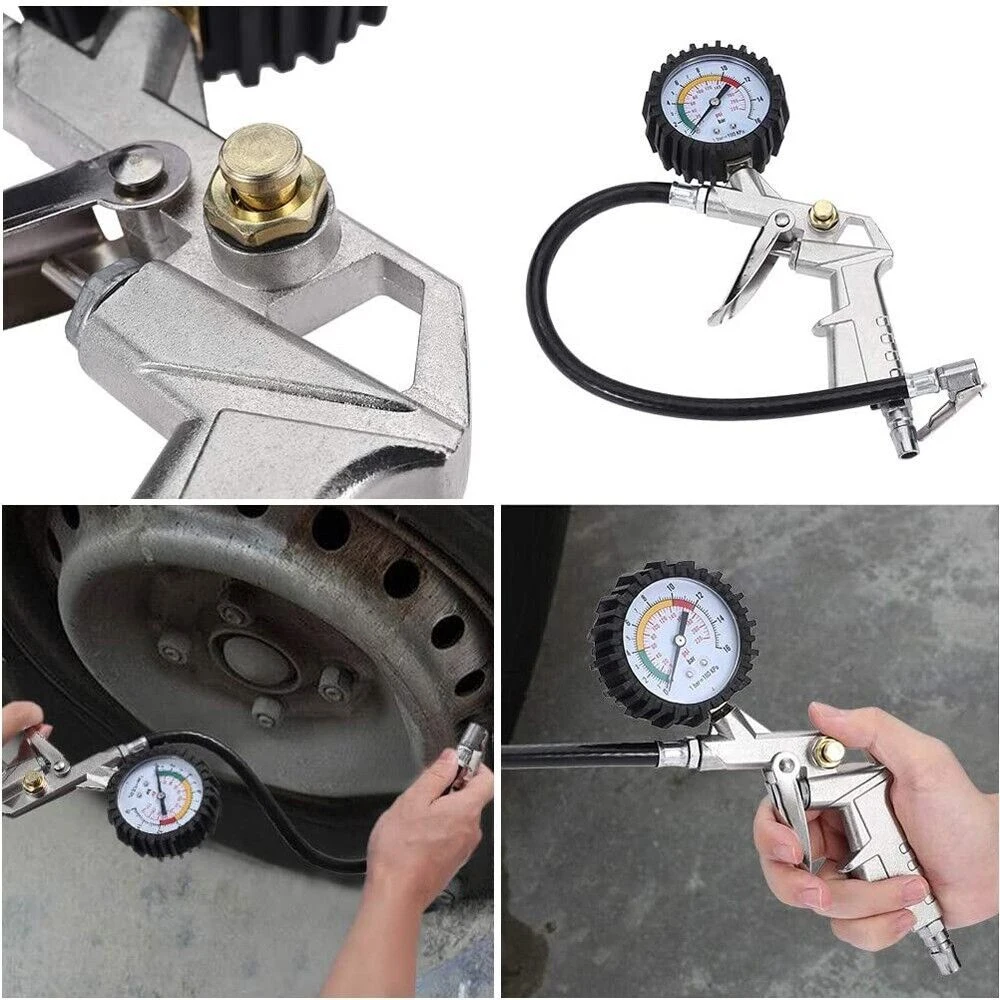 220PSI Car Motorcycle Multifunctional Tire Air Pressure Monitoring Gauge Tester Air Compressor Dial Meter Inflator Pump Tools