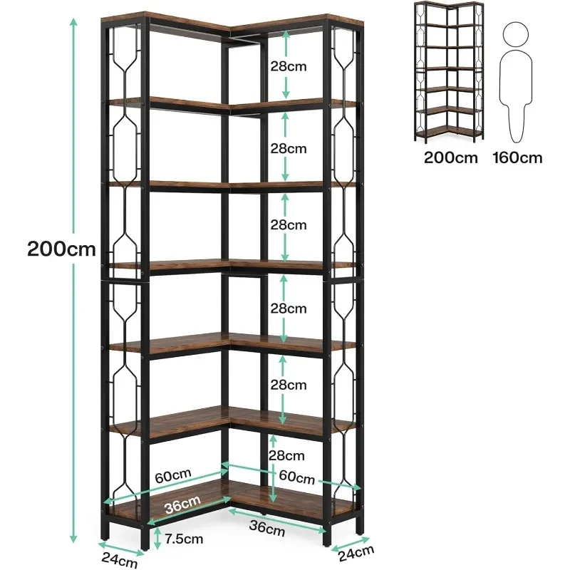 

, -Tier Industrial Corner Bookshelf, Wood and Metal Etagere Bookcase, Fretanding Display Shelf Liv