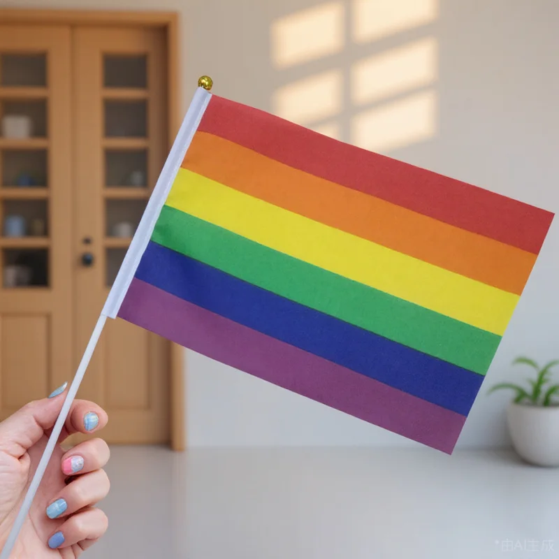 

50Pcs Rainbow Mini Flags Handheld Durable Polyester Plastic Stick Vivid Color Uv Fade Resistant for Parades Parties Giveaways