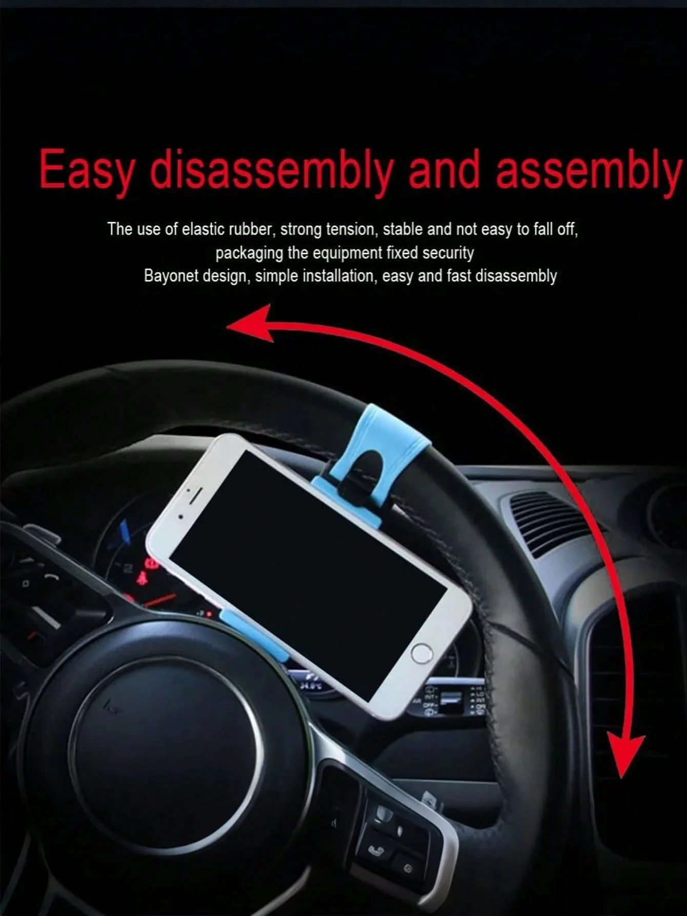 Dudukan Telepon Mobil Universal – Dudukan Setir yang Dapat Disesuaikan dengan Klip Elastis & Lengan Fleksibel yang Dapat Ditarik Cocok untuk Semua Ukuran Telepon –