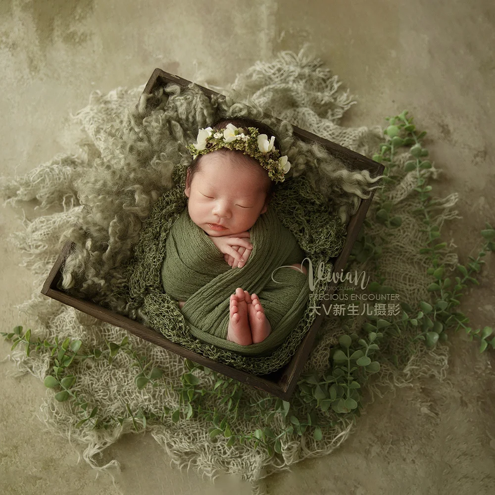 Neugeborene Wrap Fotografie Requisiten weiches Baumwollgarn Stretch Wraps Headflower Strick mütze Decke für Requisiten Baby Shooting Zubehör