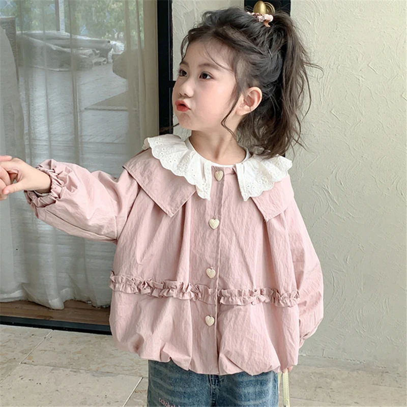 

Elegant Kids Baby Pink Jacket Coat with Lace Collar for Infant Girls Outfit Child Spring Autumn Cotton Clothes 2 3 4 5 6 7 8 9 Y