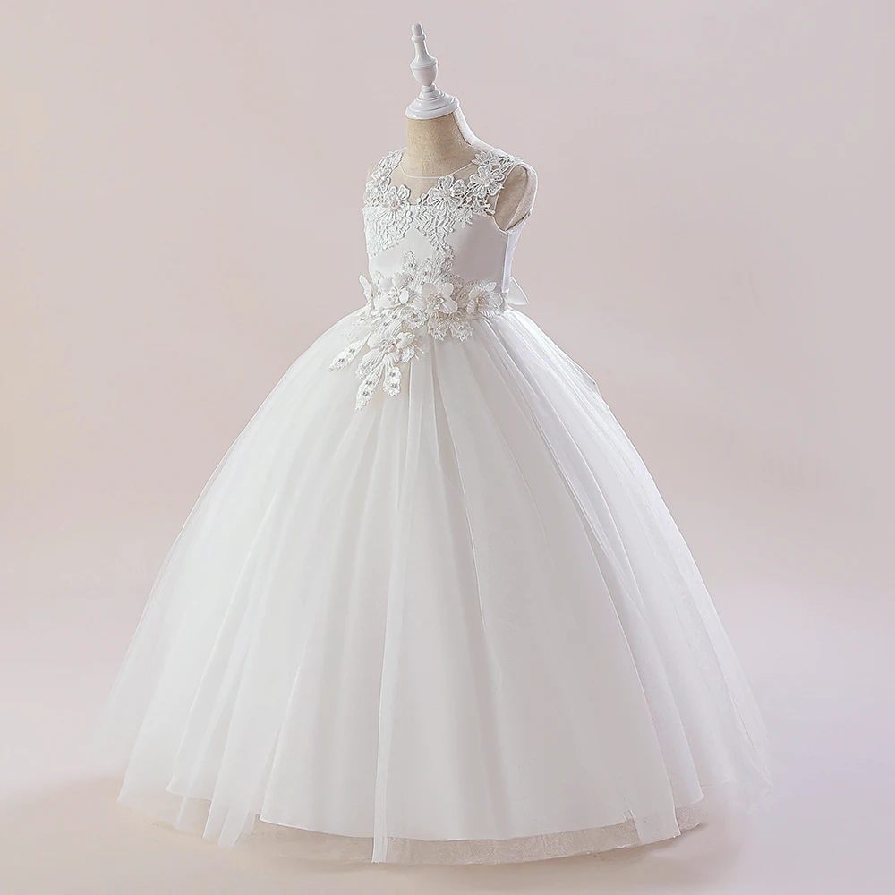 Girls Princess Dress Kids Formal Ceremony Long Prom White Evening Party Vestidos Flower Wedding Party Bridesmaid Pageant Gown