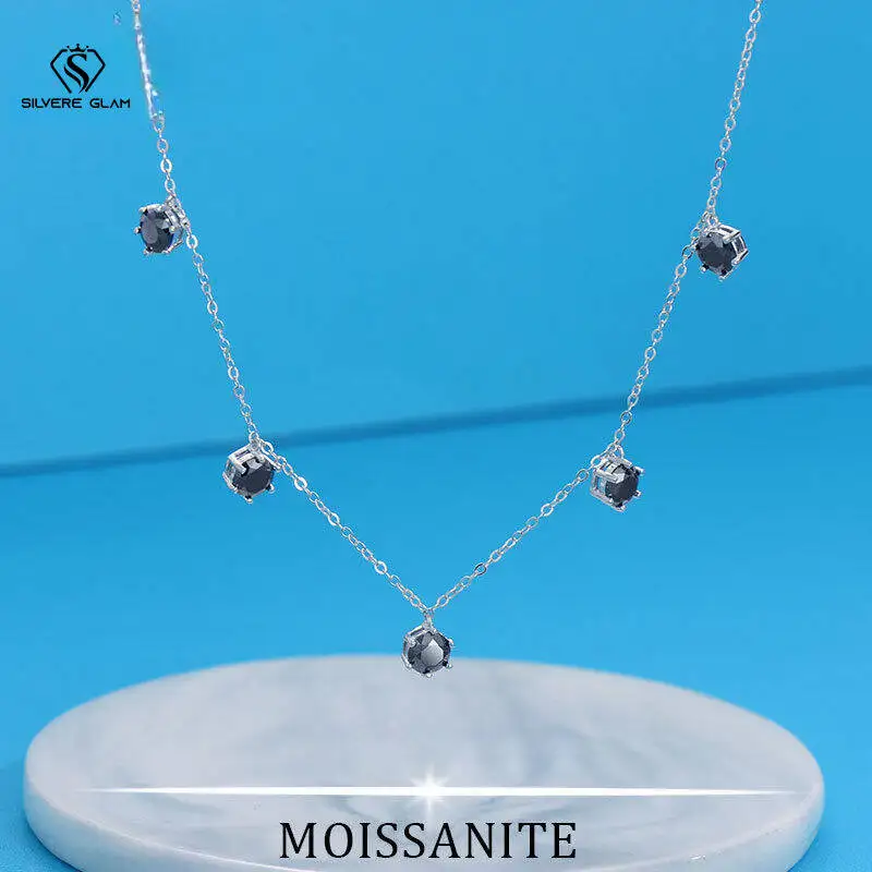 

SG 2.5/5 Carat Moissanite 925 Sterling Silver Necklace For Women Black Pendant Necklace Fine Jewelry Christmas Gift D VVS1