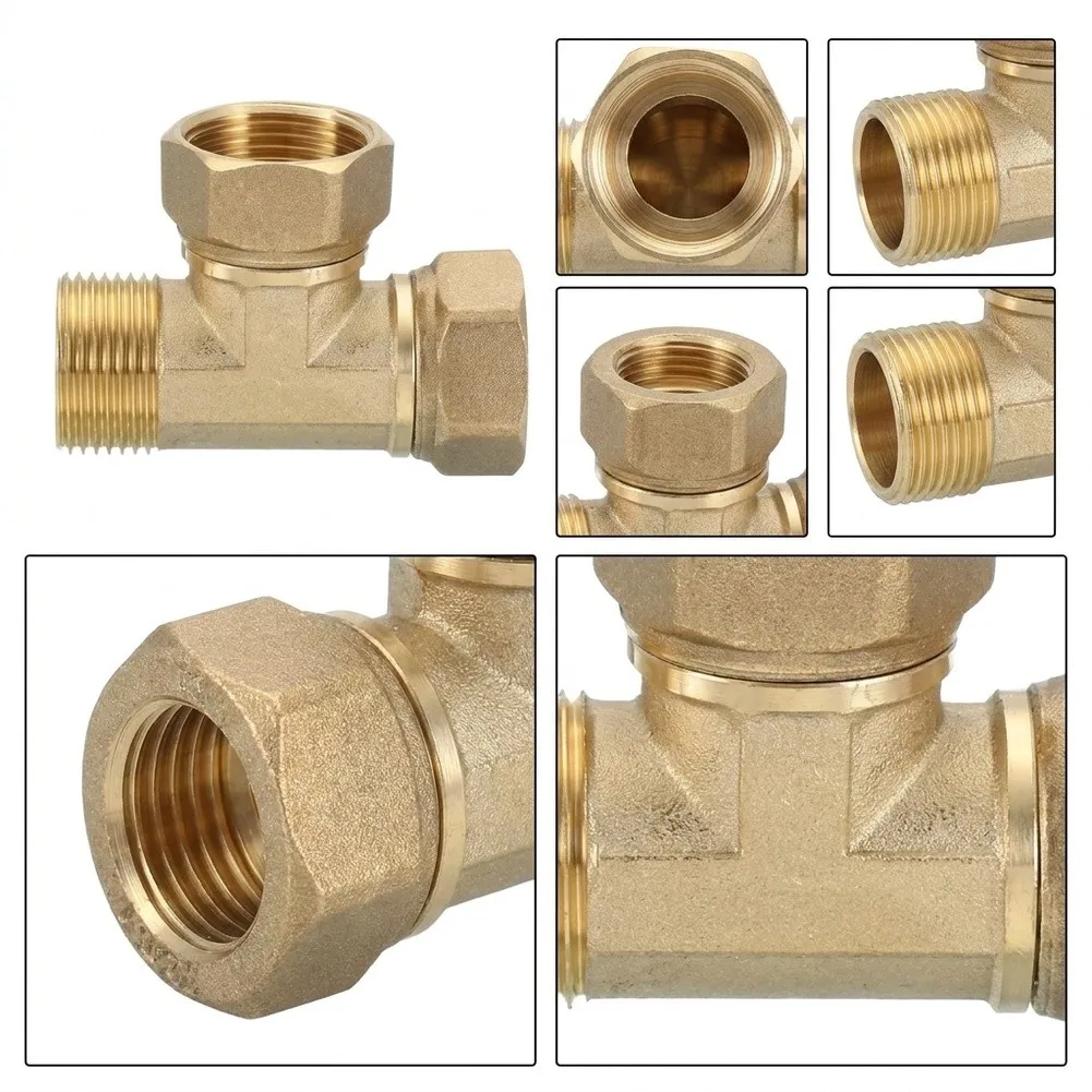 Brass Three-Way Connector Pneumatic Plumbing Copper Fitting For AC Refrigeration Pipes Tee Type Copper Fittings Hardware Tool