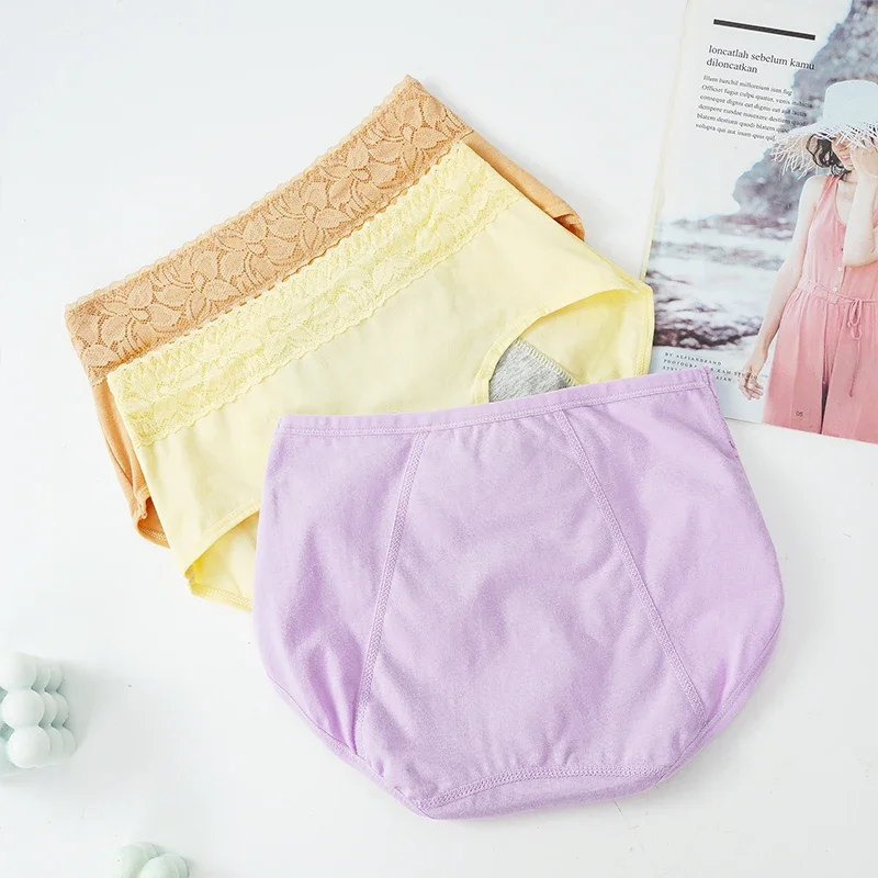 Celana dalam katun menstruasi 3PCS, celana dalam wanita nyaman kulot pinggang Sedang ukuran besar