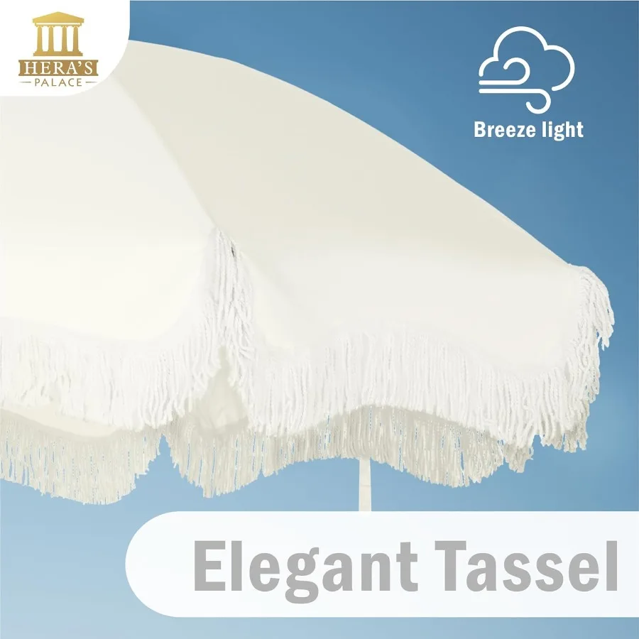 مظلة شاطئ شديدة التحمل بطول 7 أقدام مع مظلة هامشية مرساة رملية للأشعة فوق البنفسجية 50+ مظلة فناء مع عمود إمالة لحمام السباحة والحديقة