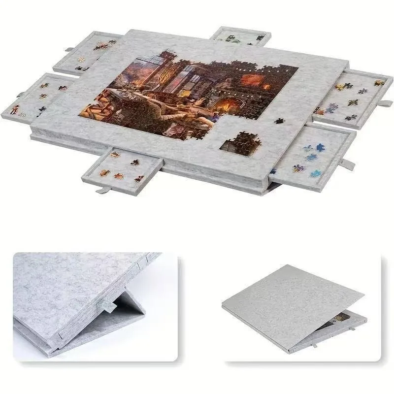 

Children's puzzle classification board, puzzle table board with bracket lid 6 drawers portable puzzle storage non-slip