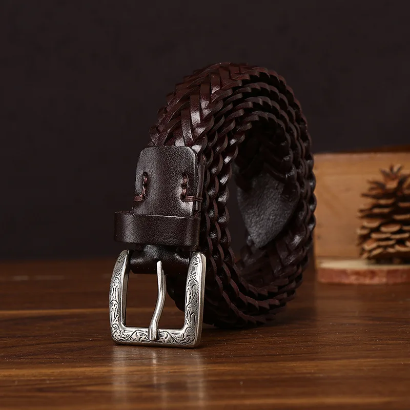 

3cm Handwoven Women Genuine Leather Top Grain Cowhide Braided Belt for Pants Women Waistband y2k Belt Cinturones De Mujer