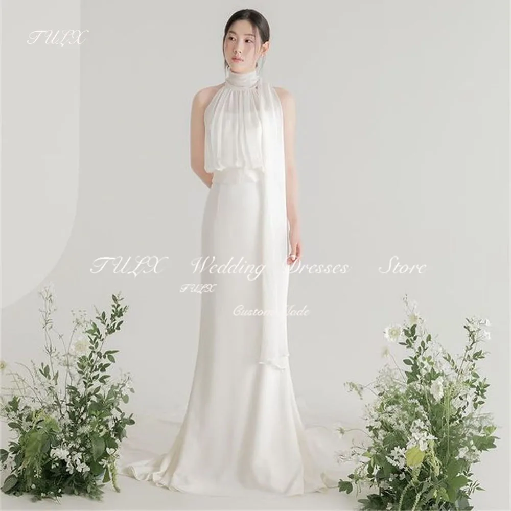 

TULX Elegant High Neck Sleeveless Korea Wedding Photo Shoot Dress Mermaid Satin Bridal Gown Floor Length Custom Made 웨딩드레스 2025