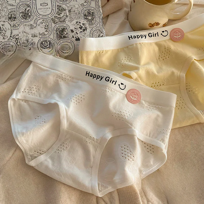 7A Antibacterial Underwear Female Pure Cotton Japanese Girls Mid-waist 100% Cotton Antibacterial Crotch Student Sweet Breathable