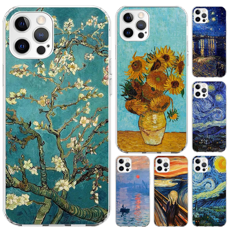 ואן gogh שמן אמנות ציור תיק טלפון עבור iPhone 16 15 14 13 12 מיני 11 פרו מקס xs xr 7 בתוספת 8 se 2020 מעטפת הדפסה פונדה רכה