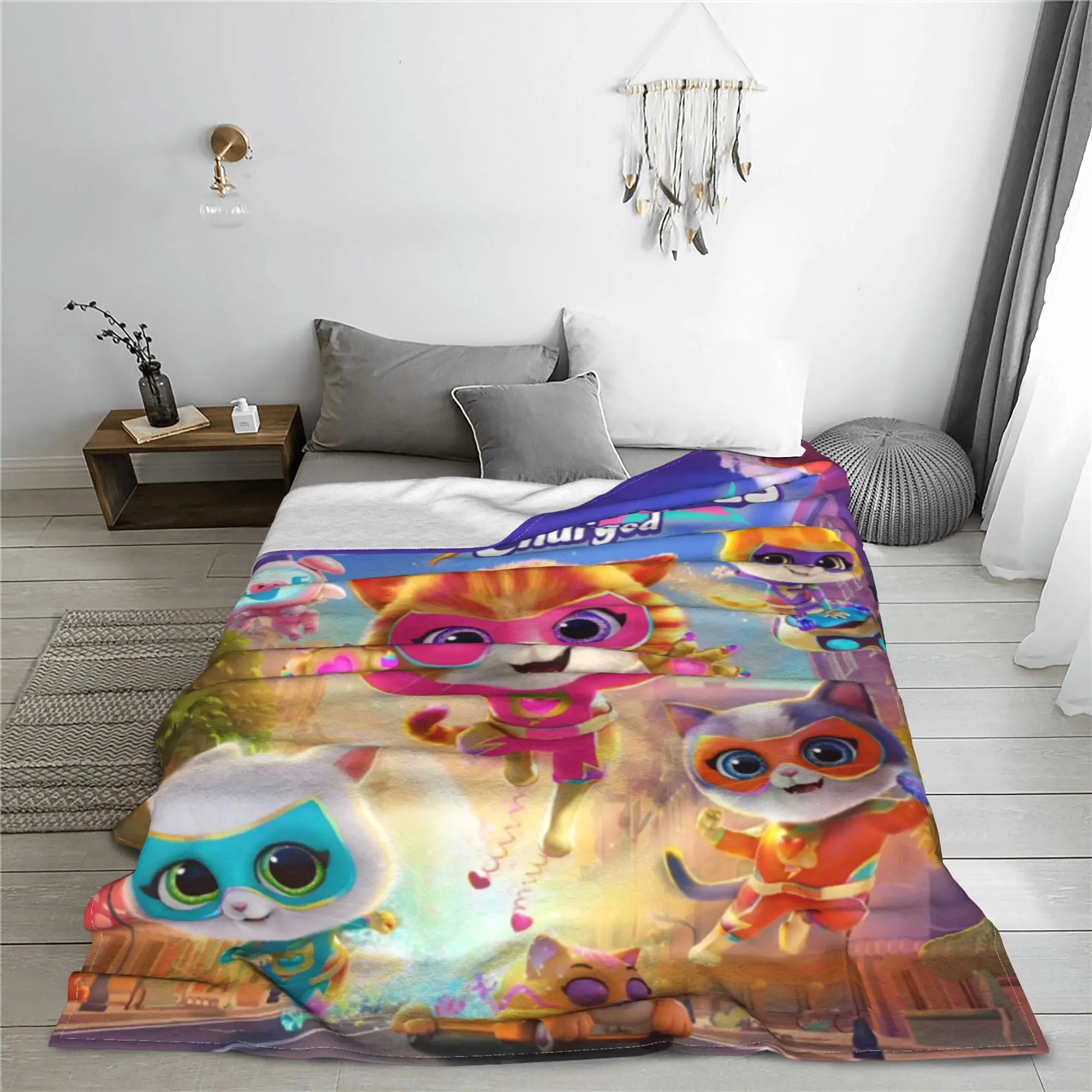 Super Kitties Cats Charged Blanket Battle Adventures Wool Awesome Warm Throw Blankets for Bed Sofa Textile Decor Couch