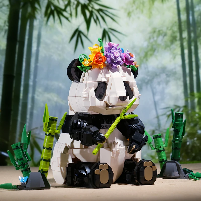 1501Pcs Giant Panda Eating Bamboo Building Blocks Creative Model Asian Animals Collection Luxury Gift Set For Kid Adult