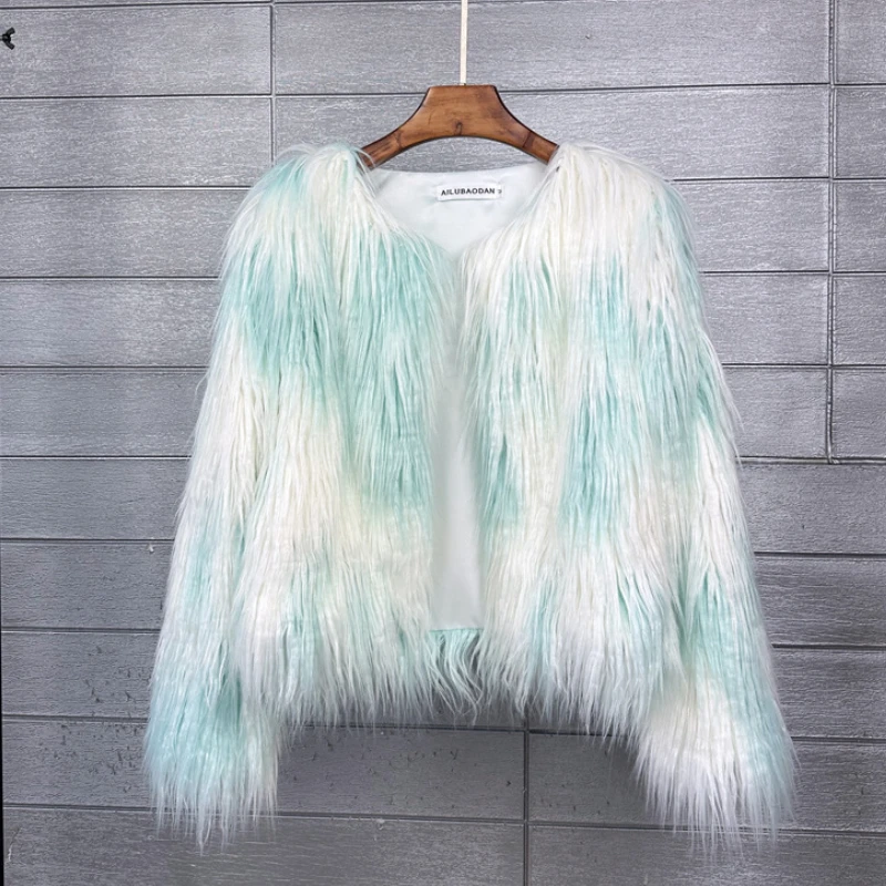 2023 New Autumn Winter Faux Fur Coat Korean Tie-dyed Washed Wool Women Fur Jackets